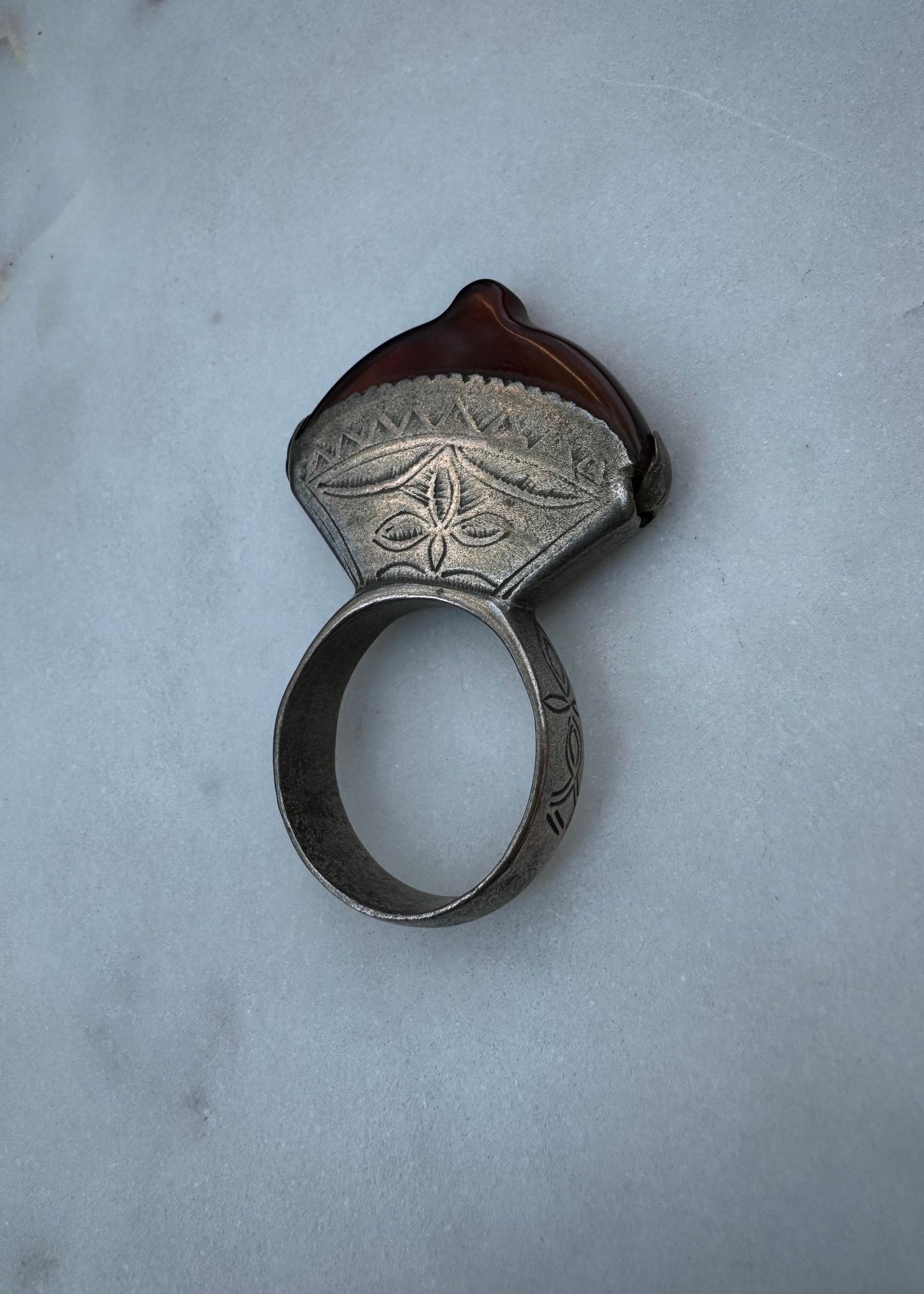 Tuareg silver ring with amber