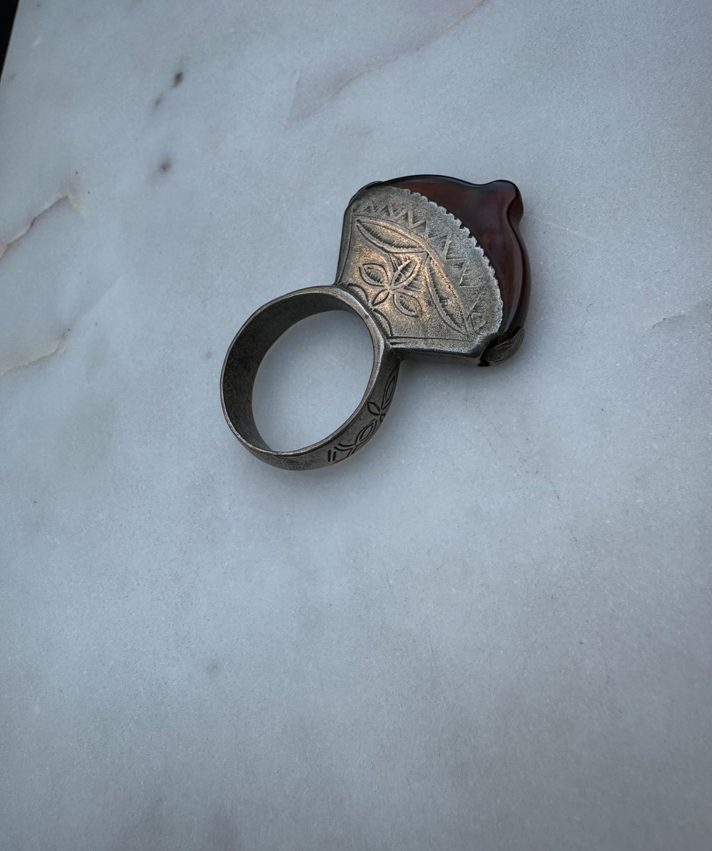 Tuareg silver ring with amber