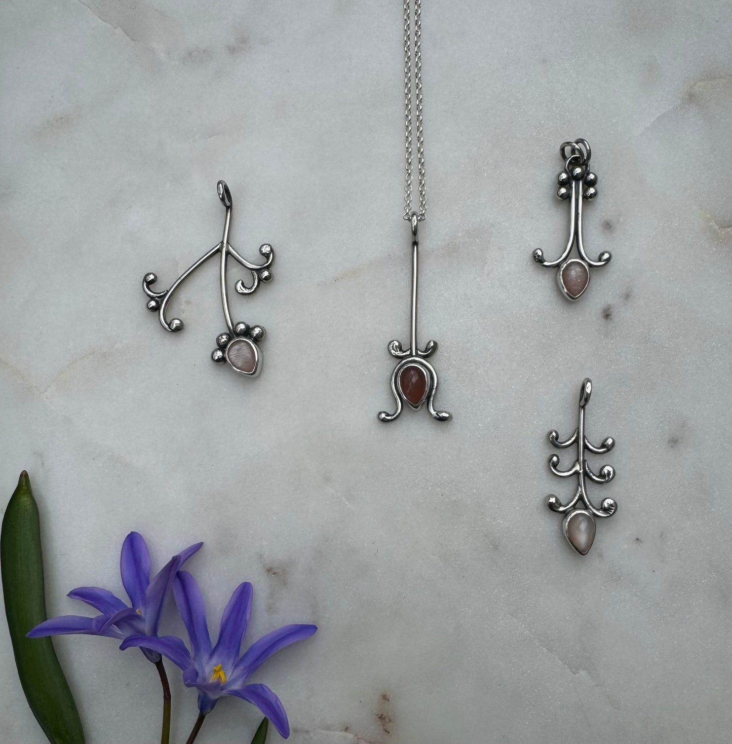 Spring flower silver necklaces