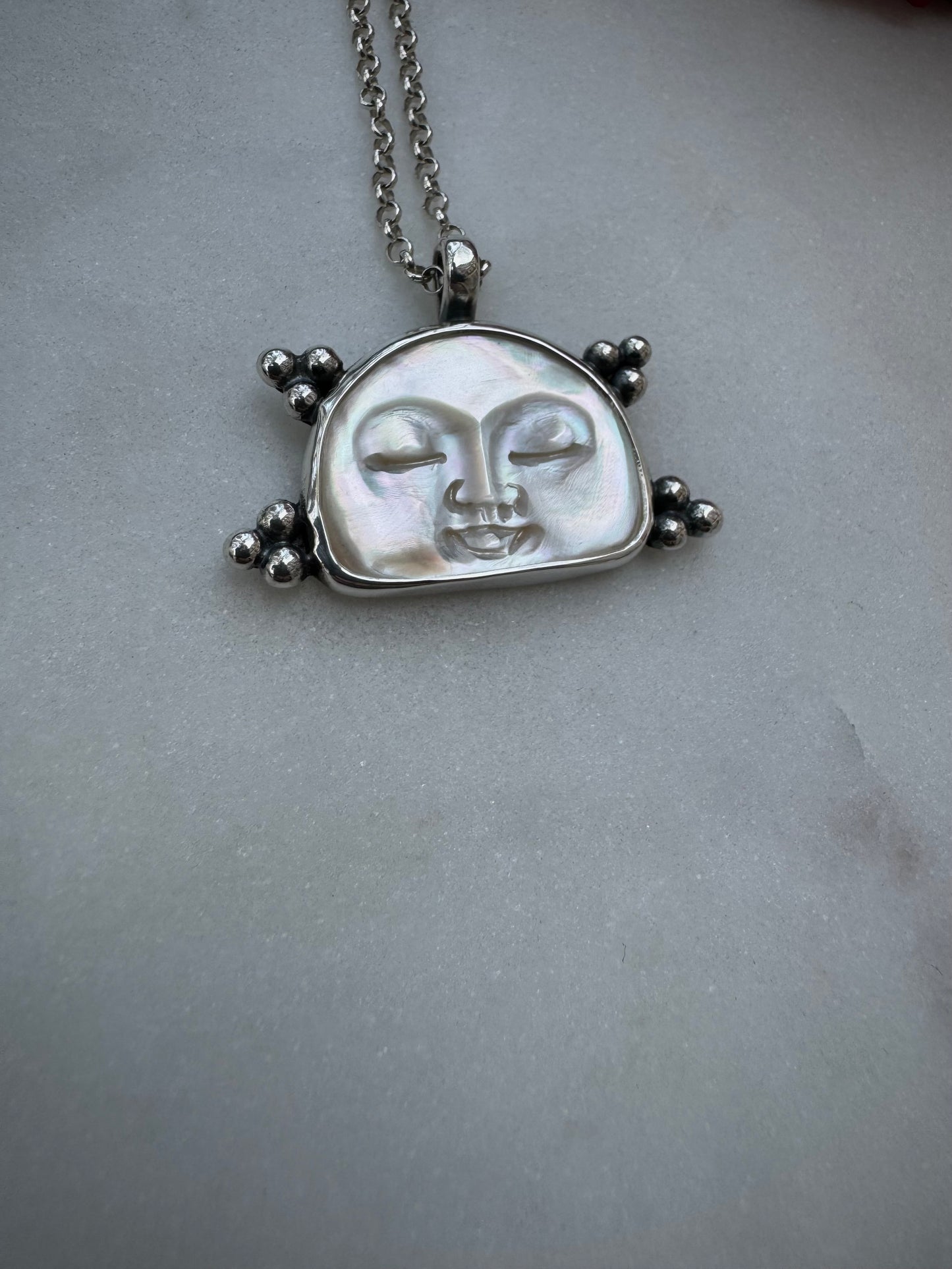 Mother of pearl moon face necklace