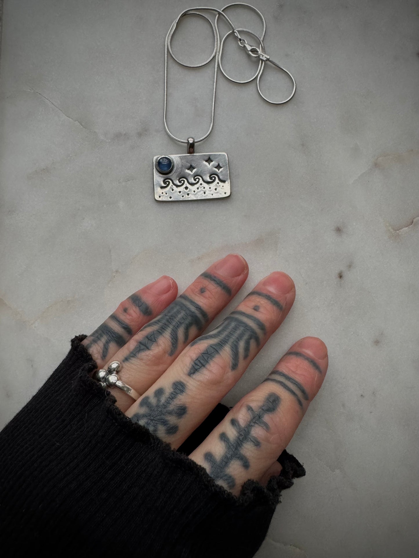 Ocean night kyanite silver necklace