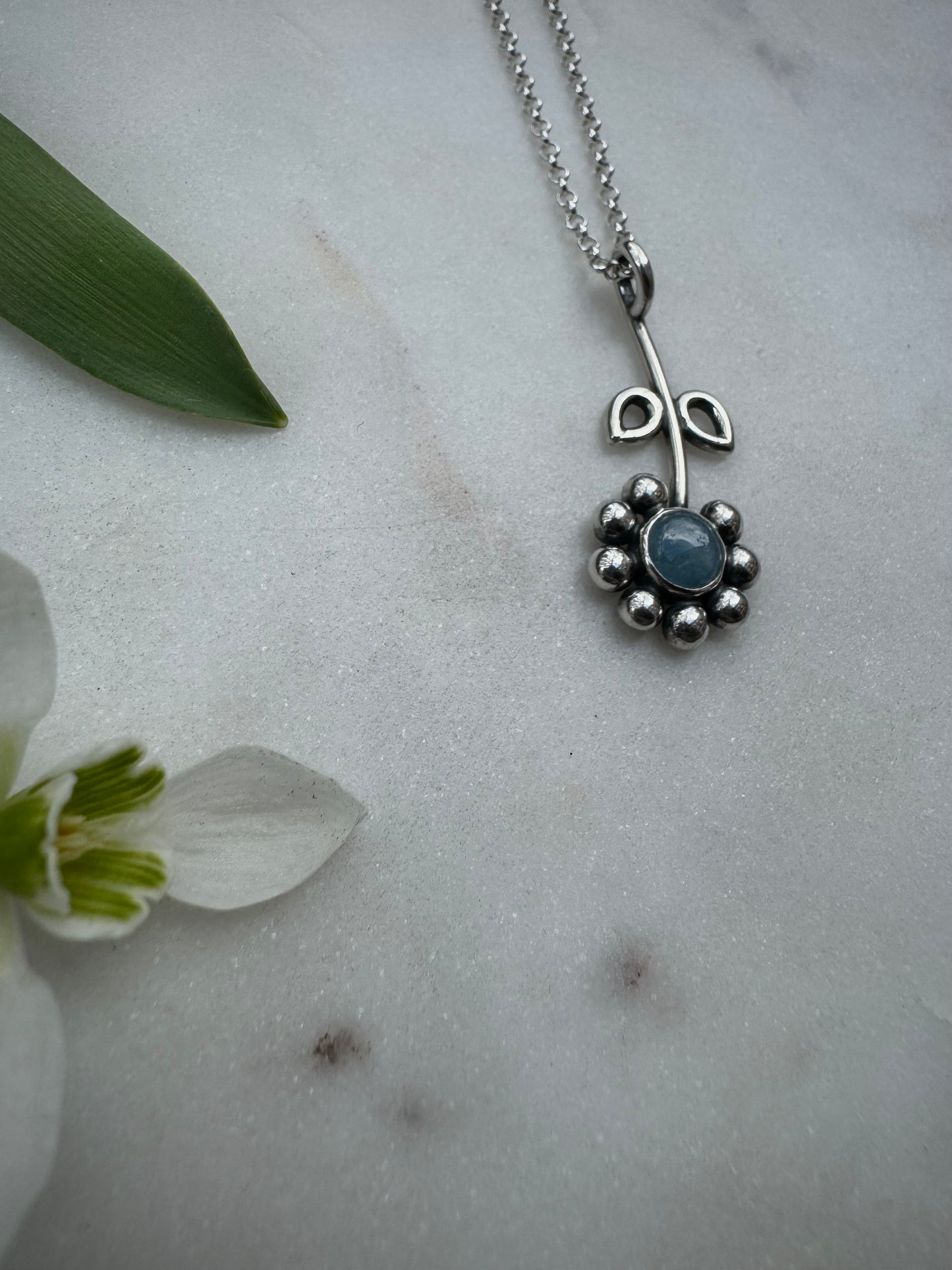 Aquamarine spring flower necklace
