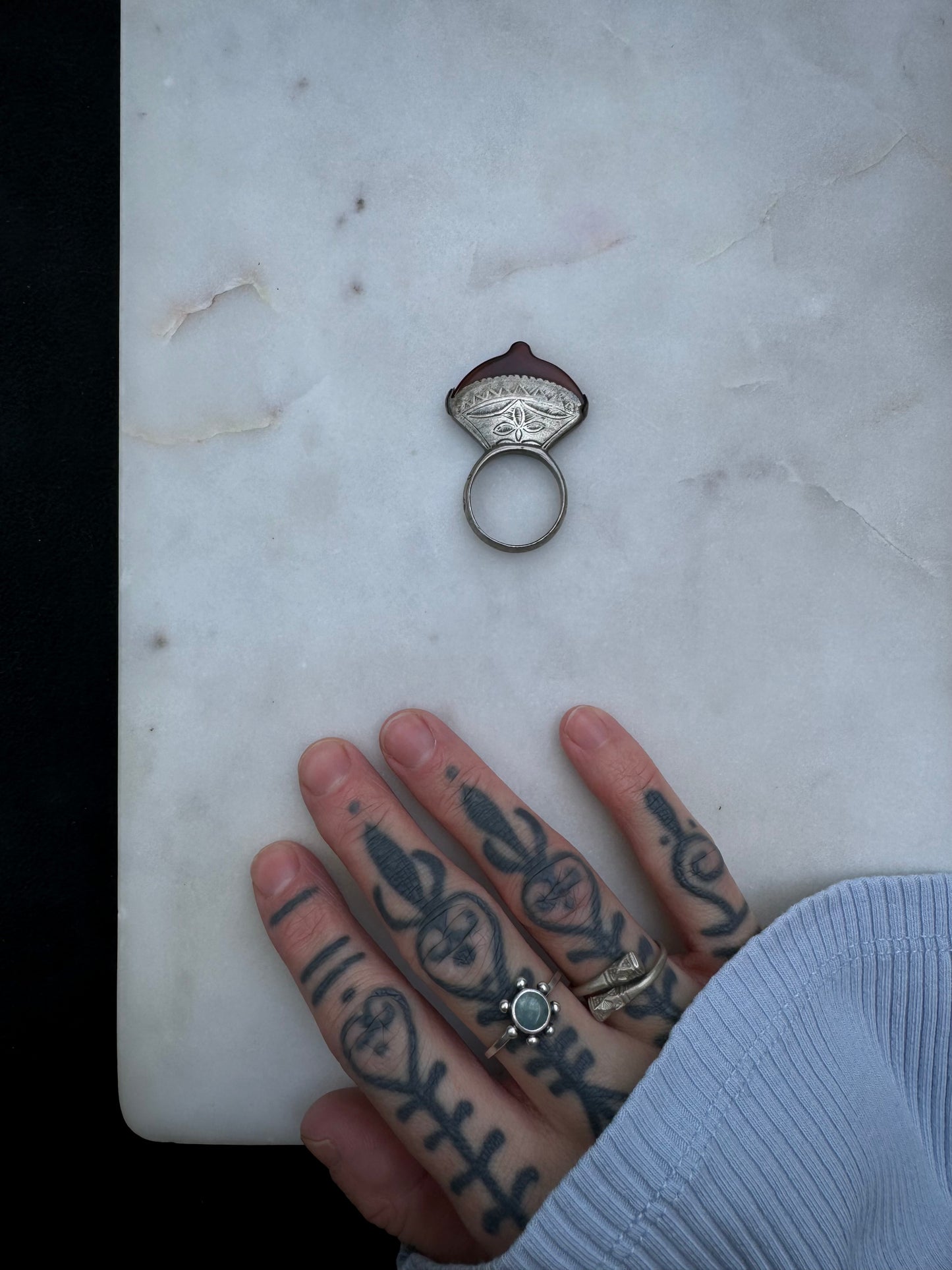 Tuareg silver ring with amber