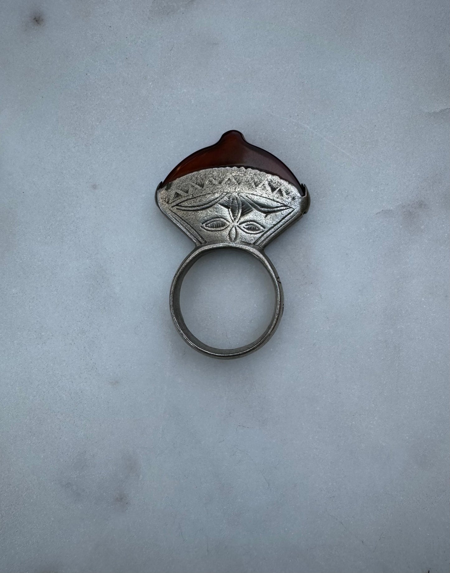 Tuareg silver ring with amber