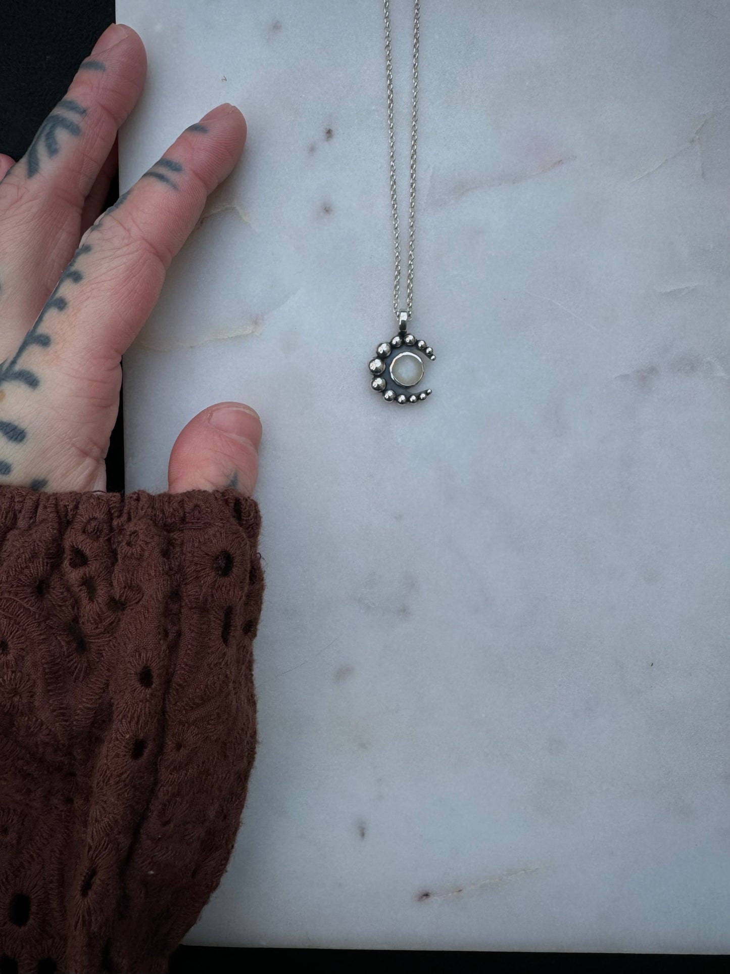 Moonstone moon necklace