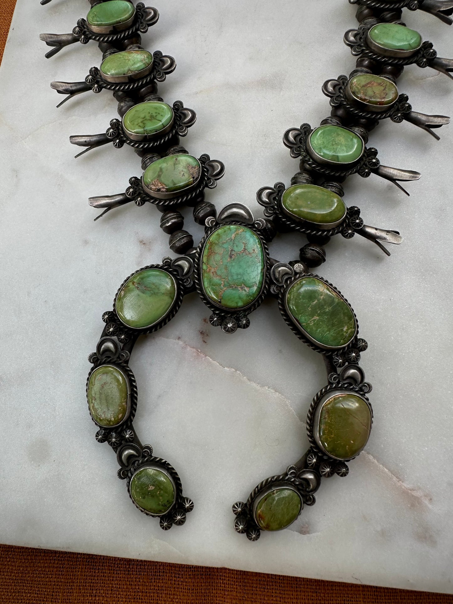 Beautiful vintage Navajo squash blossom necklace