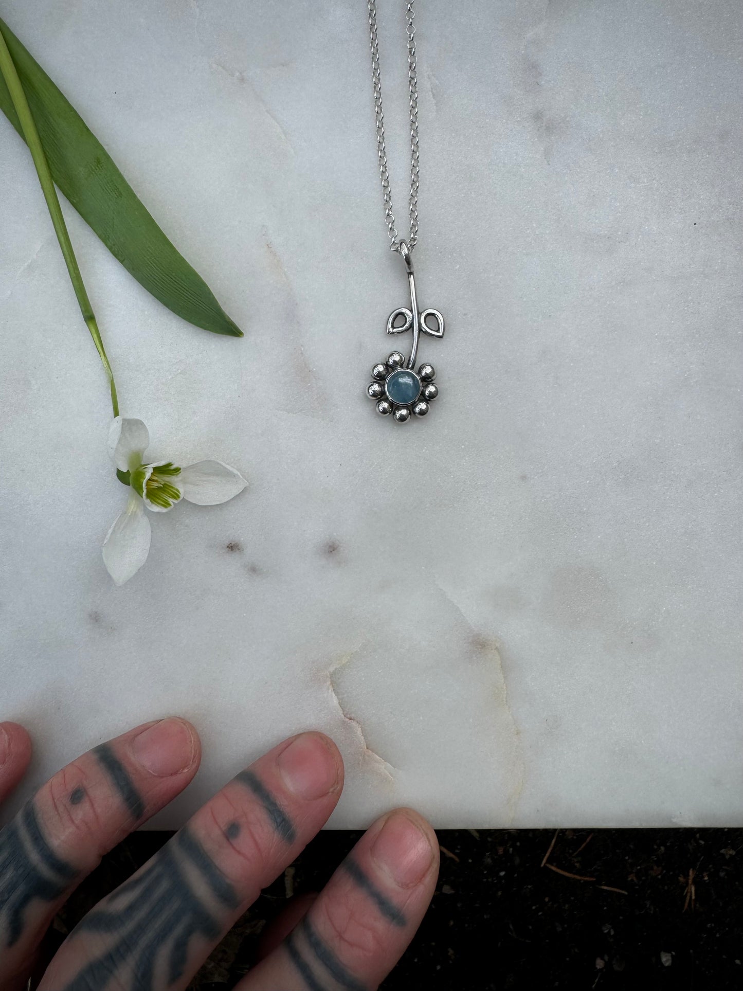 Aquamarine spring flower necklace