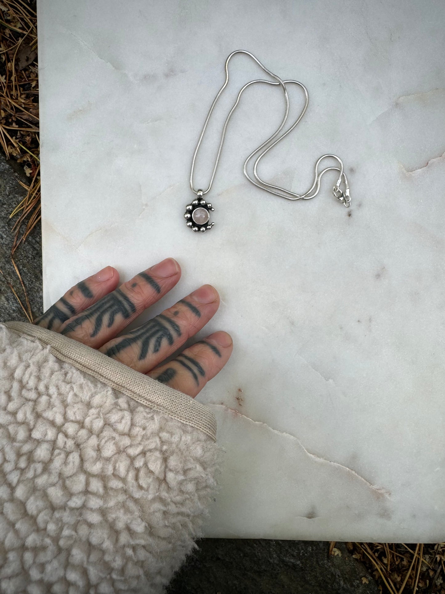 Tourmaline pink moon silver necklace