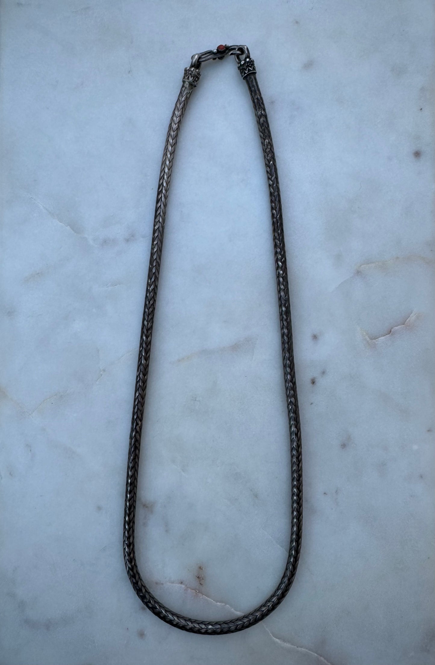 Vintage tibetan woven sterling silver chain