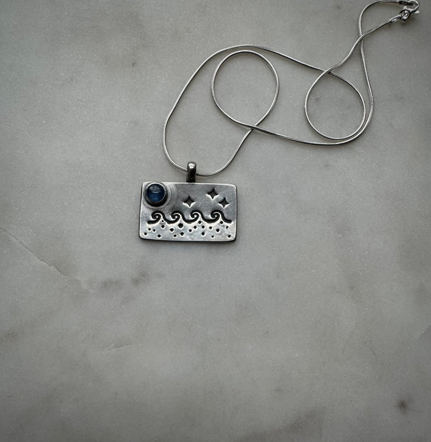 Ocean night kyanite silver necklace