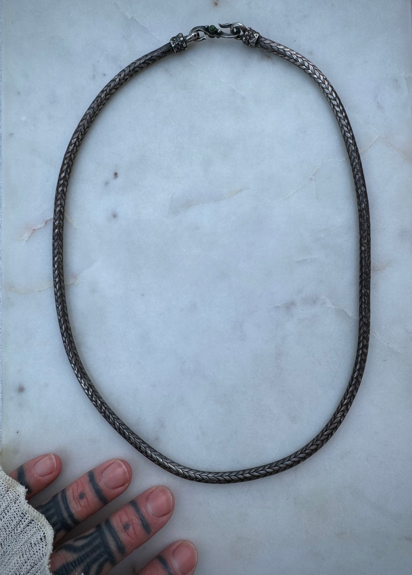 Vintage tibetan woven sterling silver chain