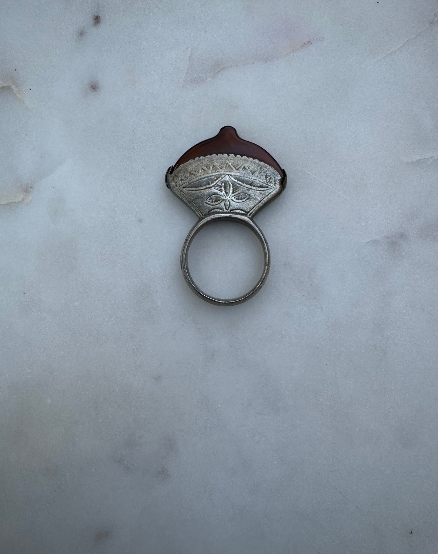 Tuareg silver ring with amber