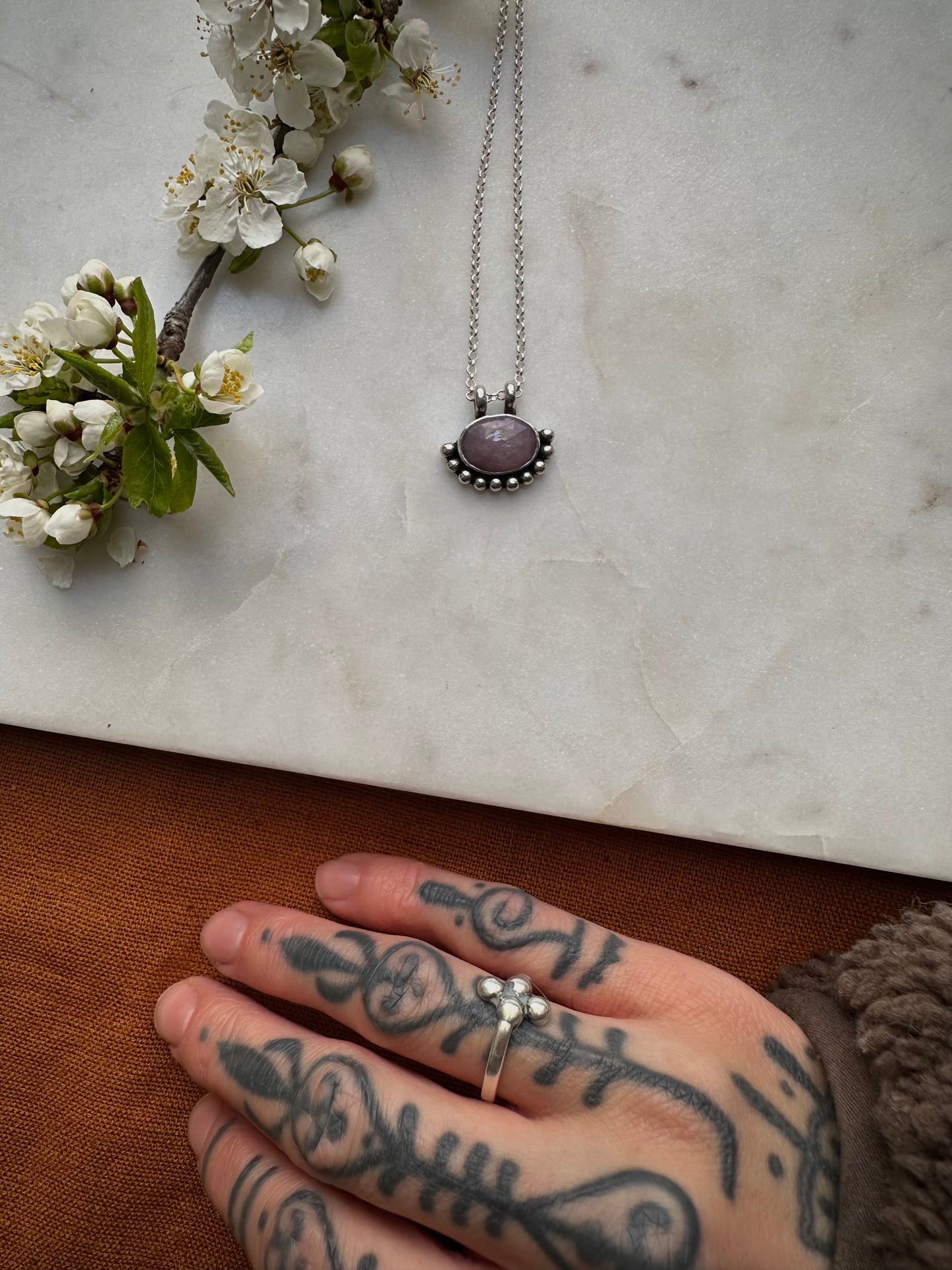 Rose cut ruby necklace