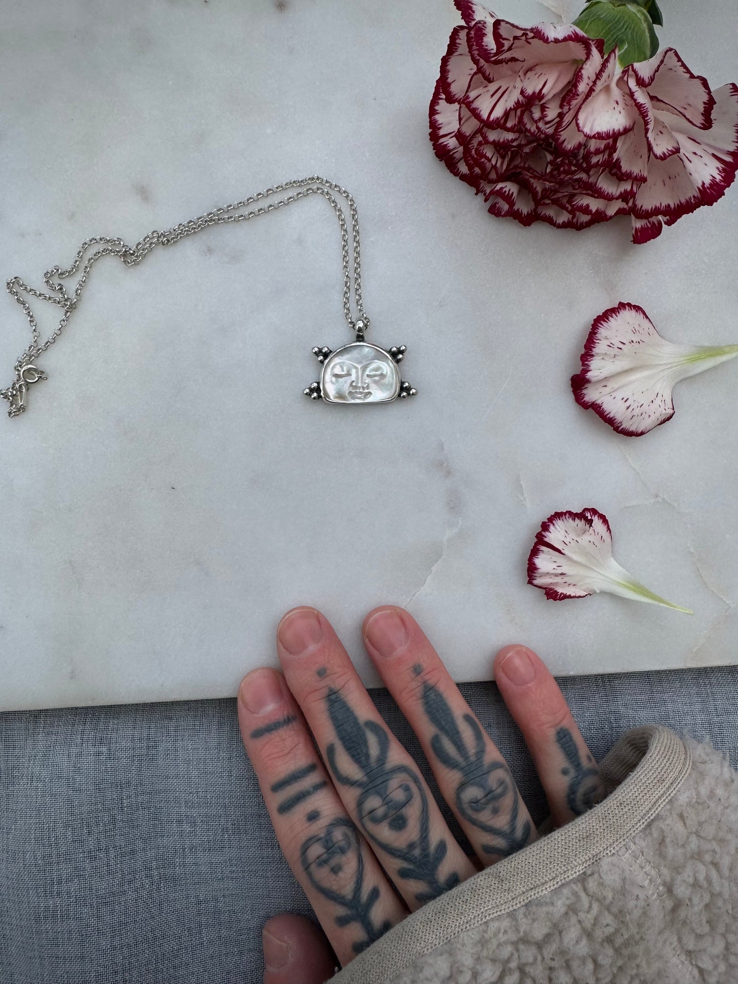 Mother of pearl moon face necklace