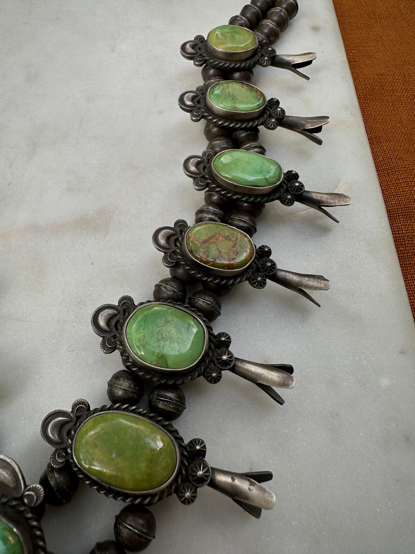 Beautiful vintage Navajo squash blossom necklace