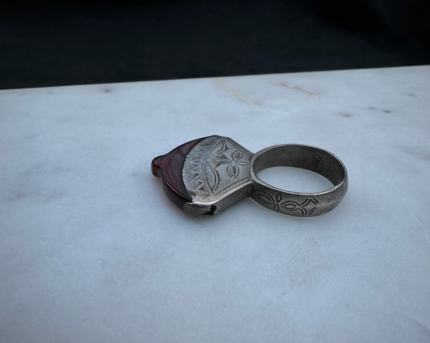 Tuareg silver ring with amber