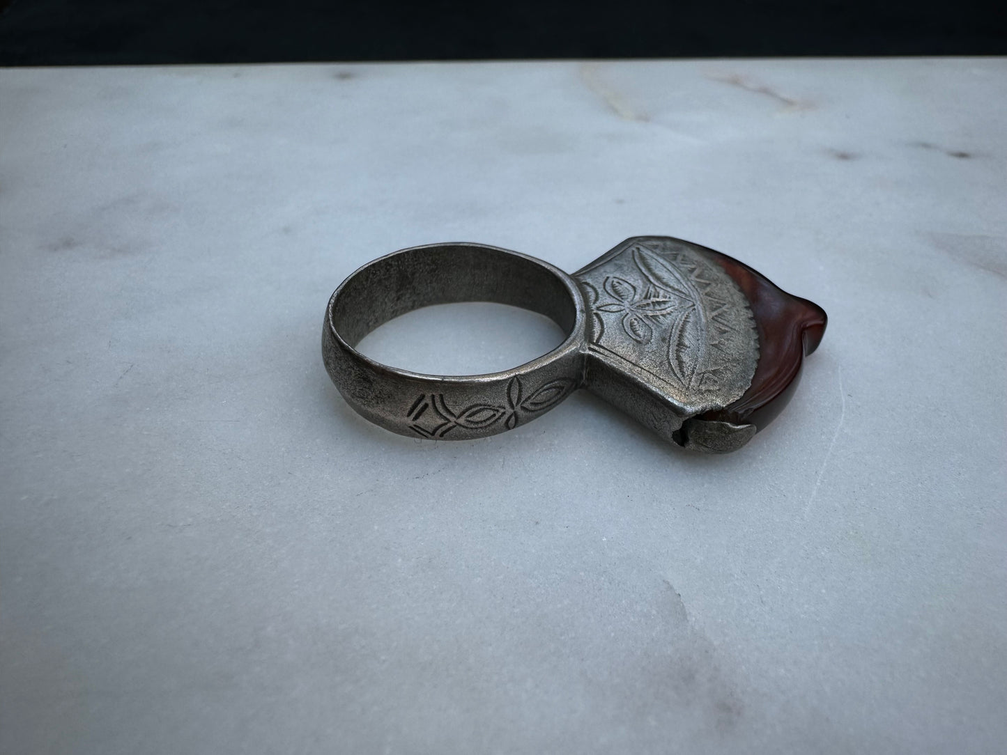 Tuareg silver ring with amber