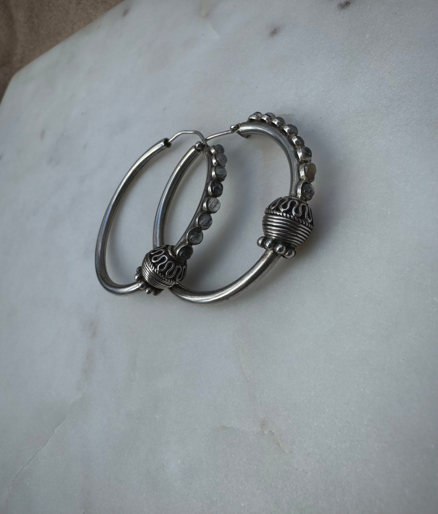 Silver earrings with labradorite from Morocco