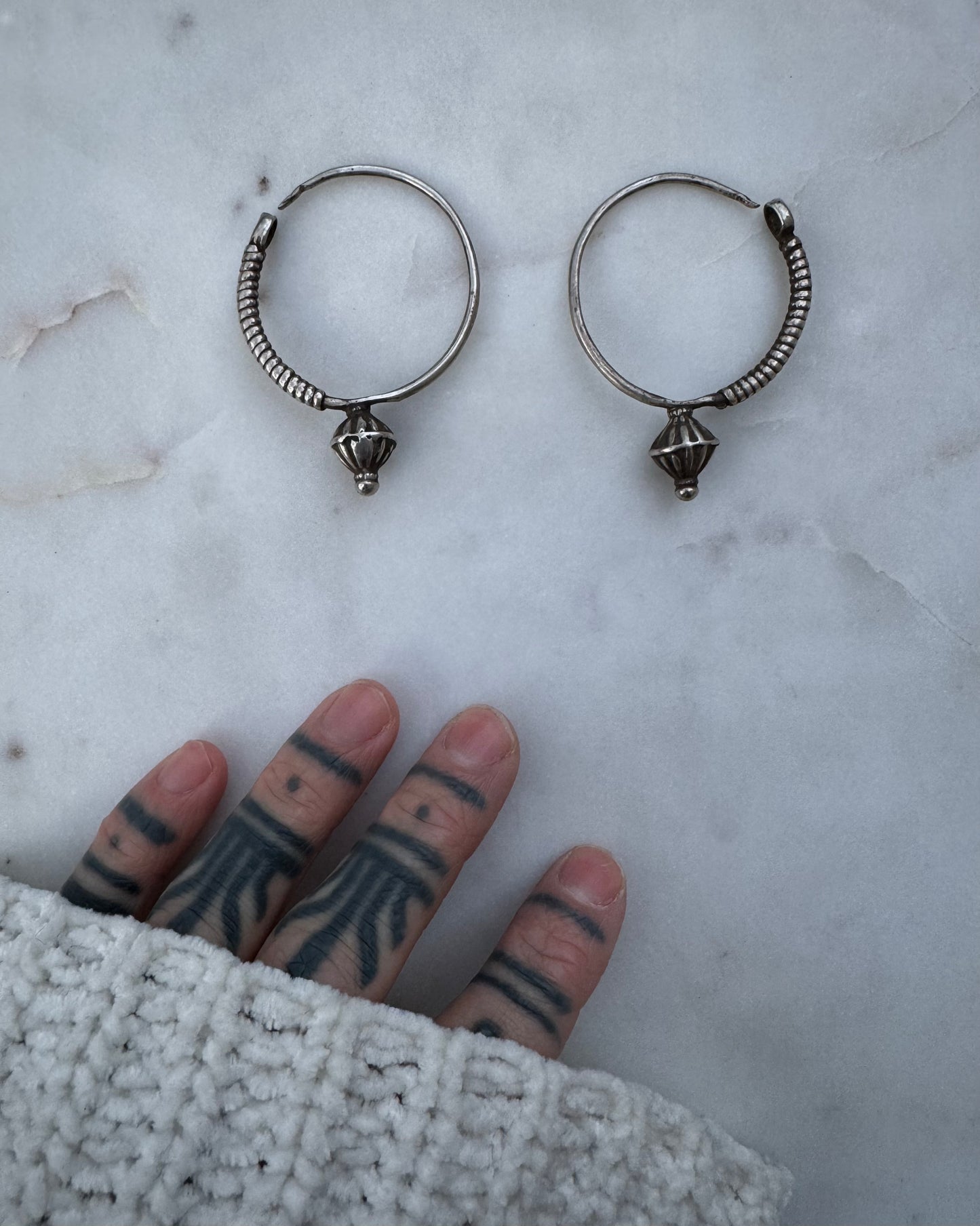 Old poppy seed silver earrings from Pakistan