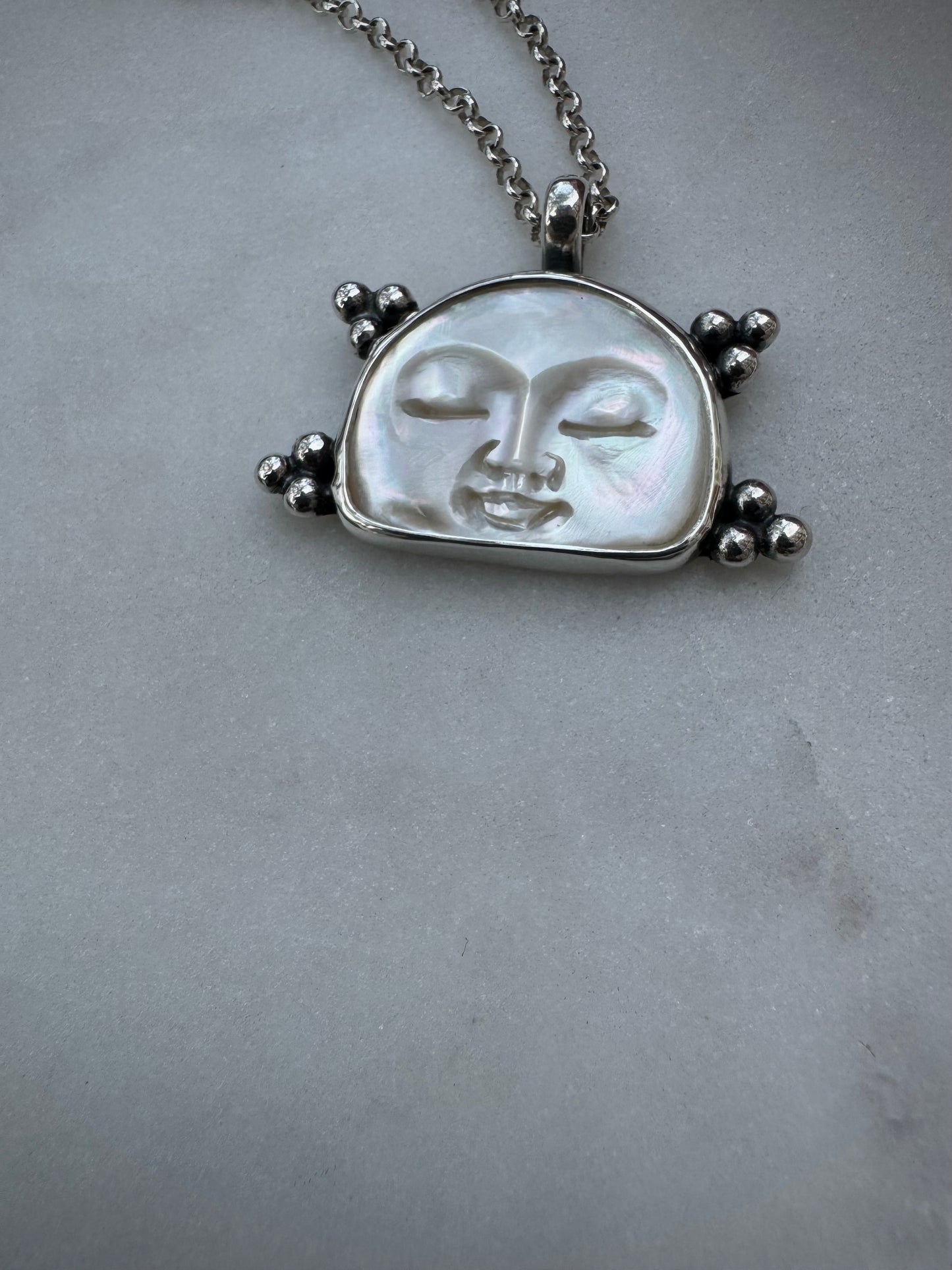 Mother of pearl moon face necklace
