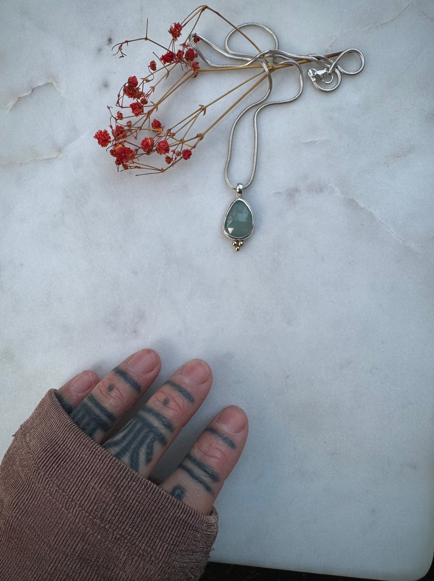 Rose cut aquamarine with 14k gold