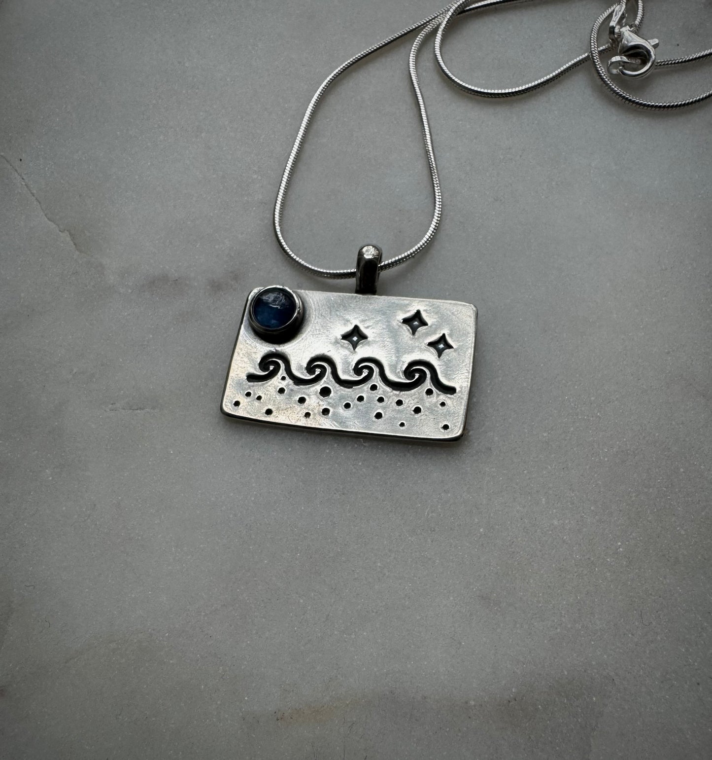 Ocean night kyanite silver necklace