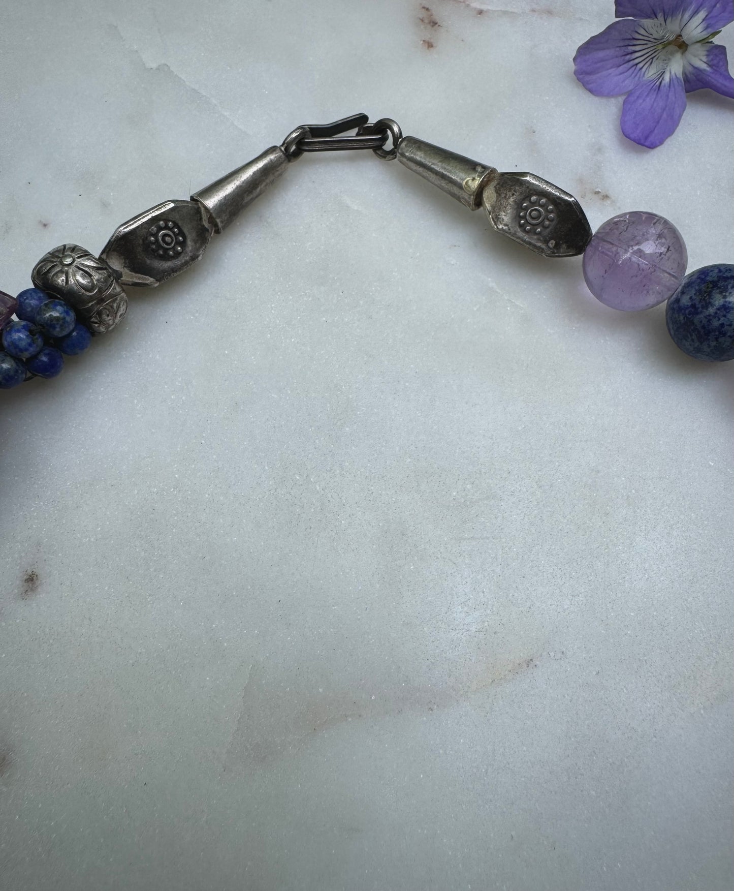 Amethyst & lapis Lazuli silver necklace