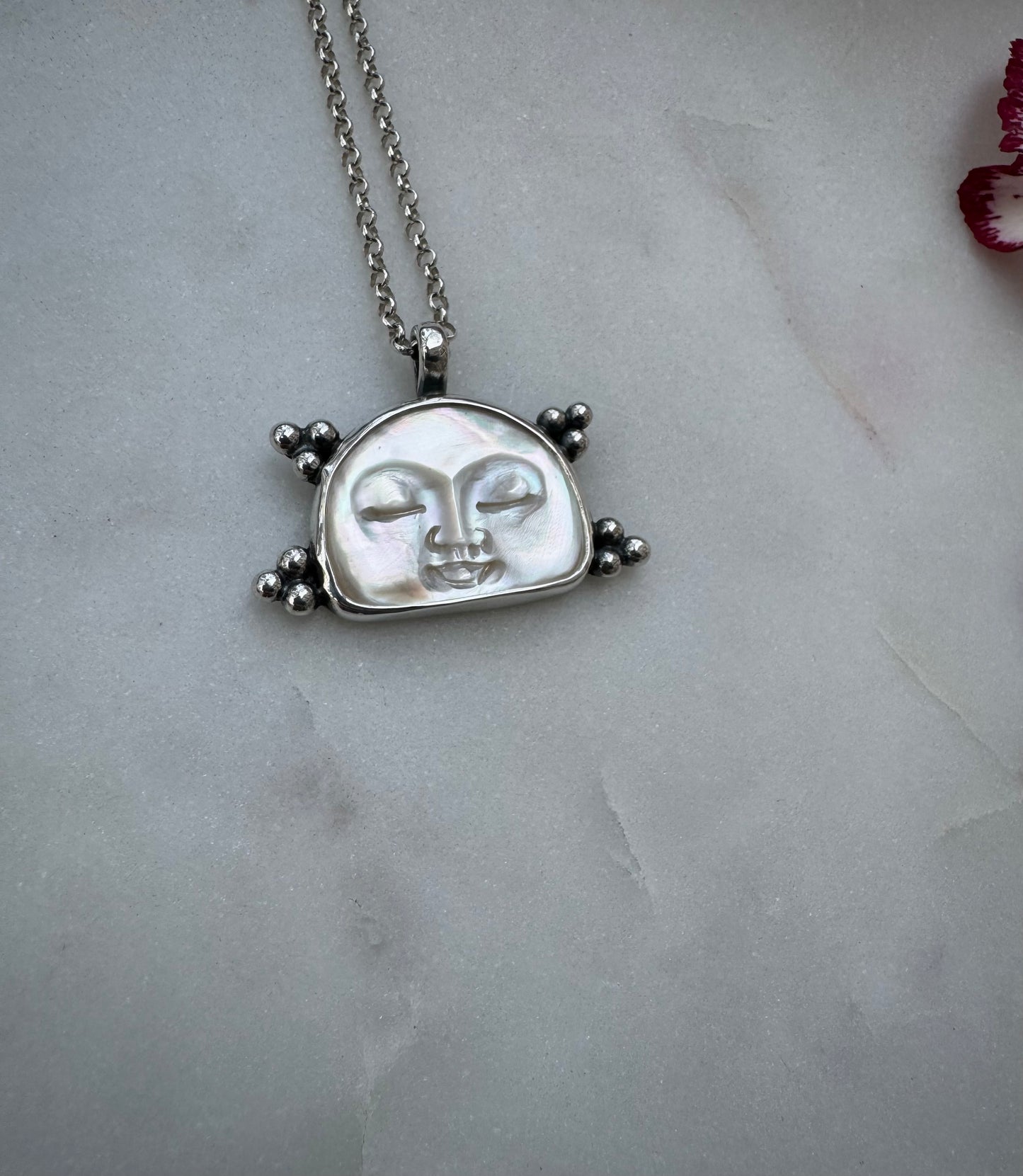Mother of pearl moon face necklace