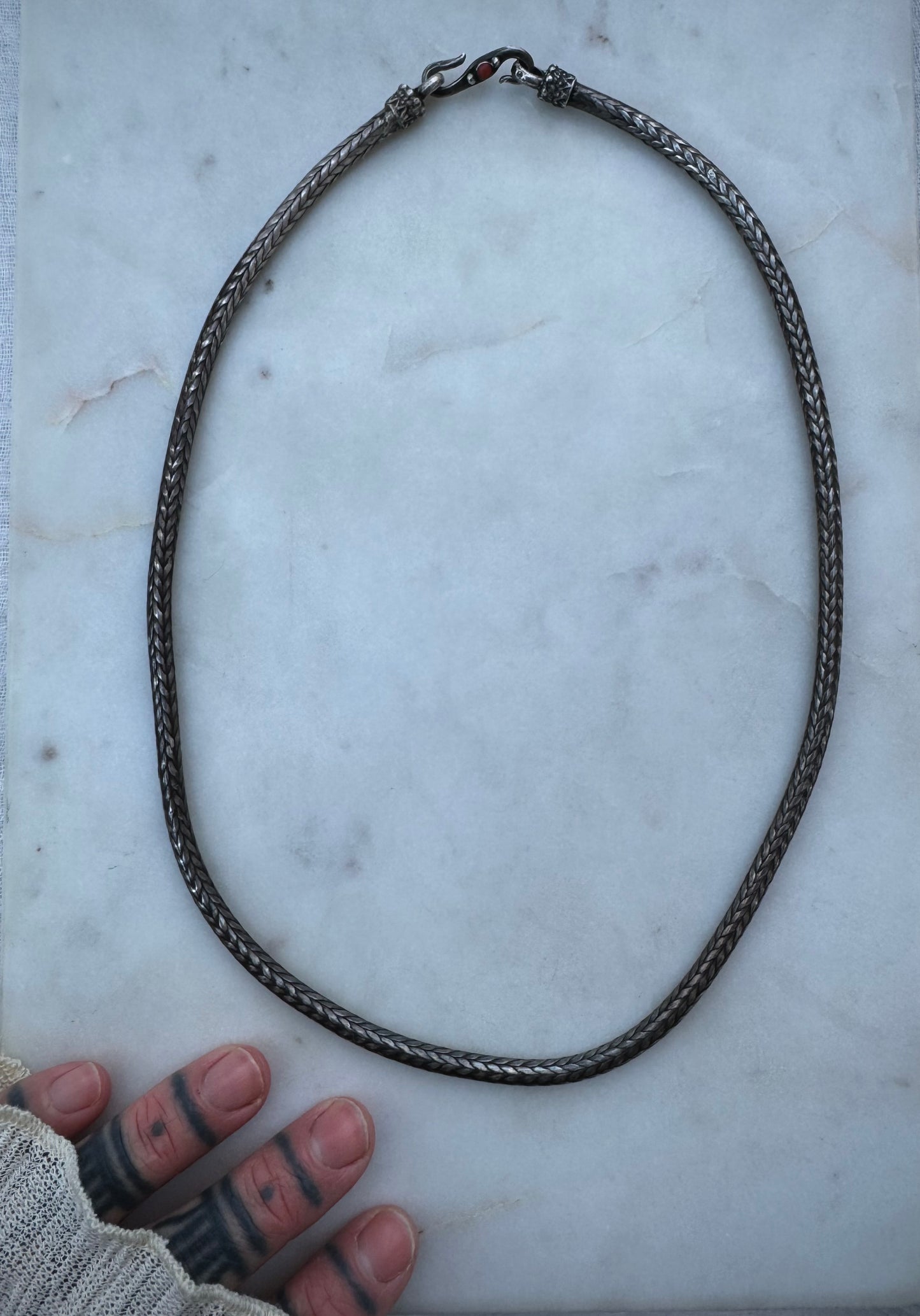 Vintage tibetan woven sterling silver chain