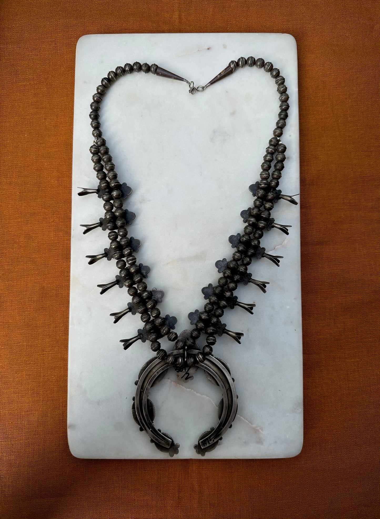 Beautiful vintage Navajo squash blossom necklace