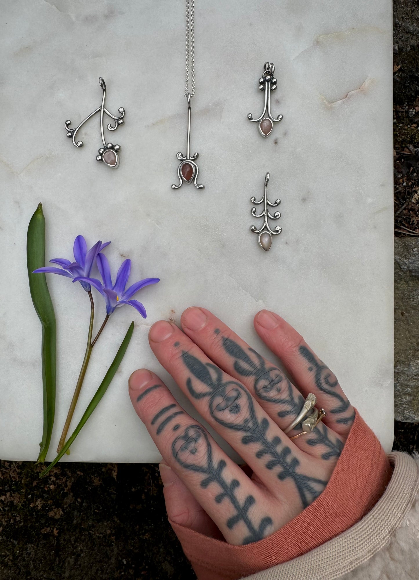 Spring flower silver necklaces