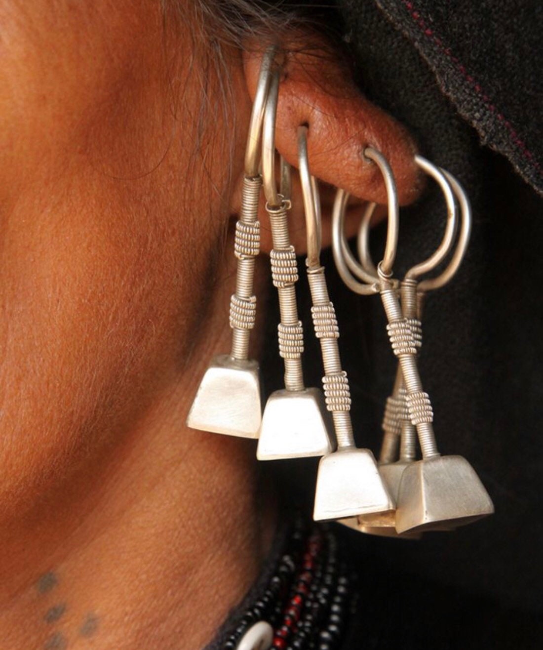 Vintage Rabari silver earrings from Gujarat, India