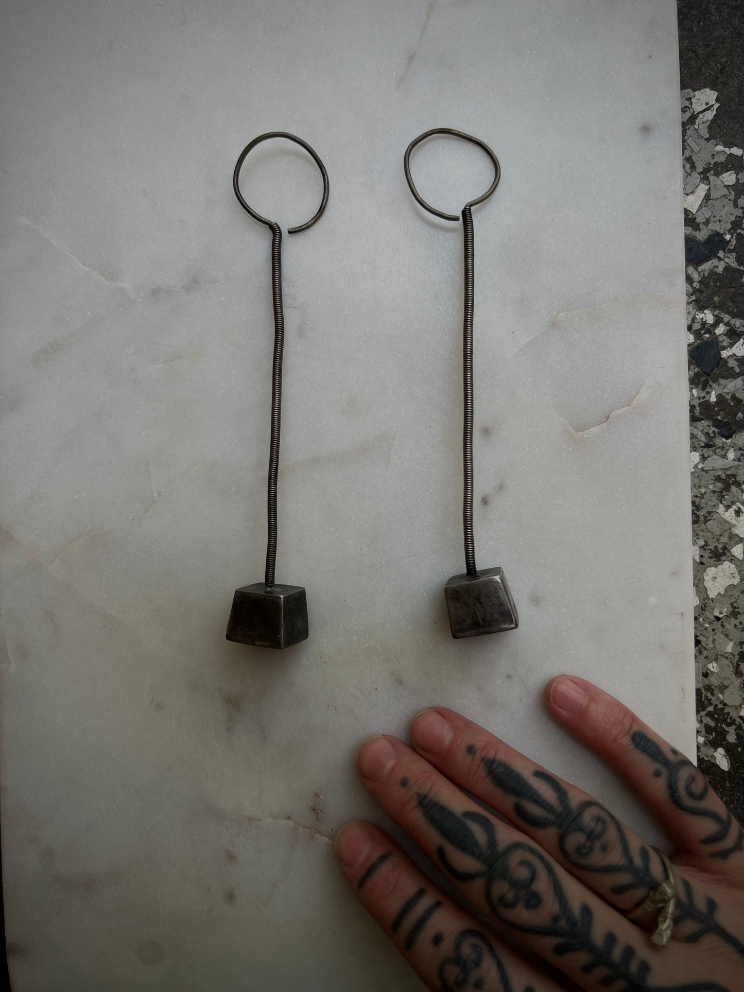 Vintage Rabari silver earrings from Gujarat, India