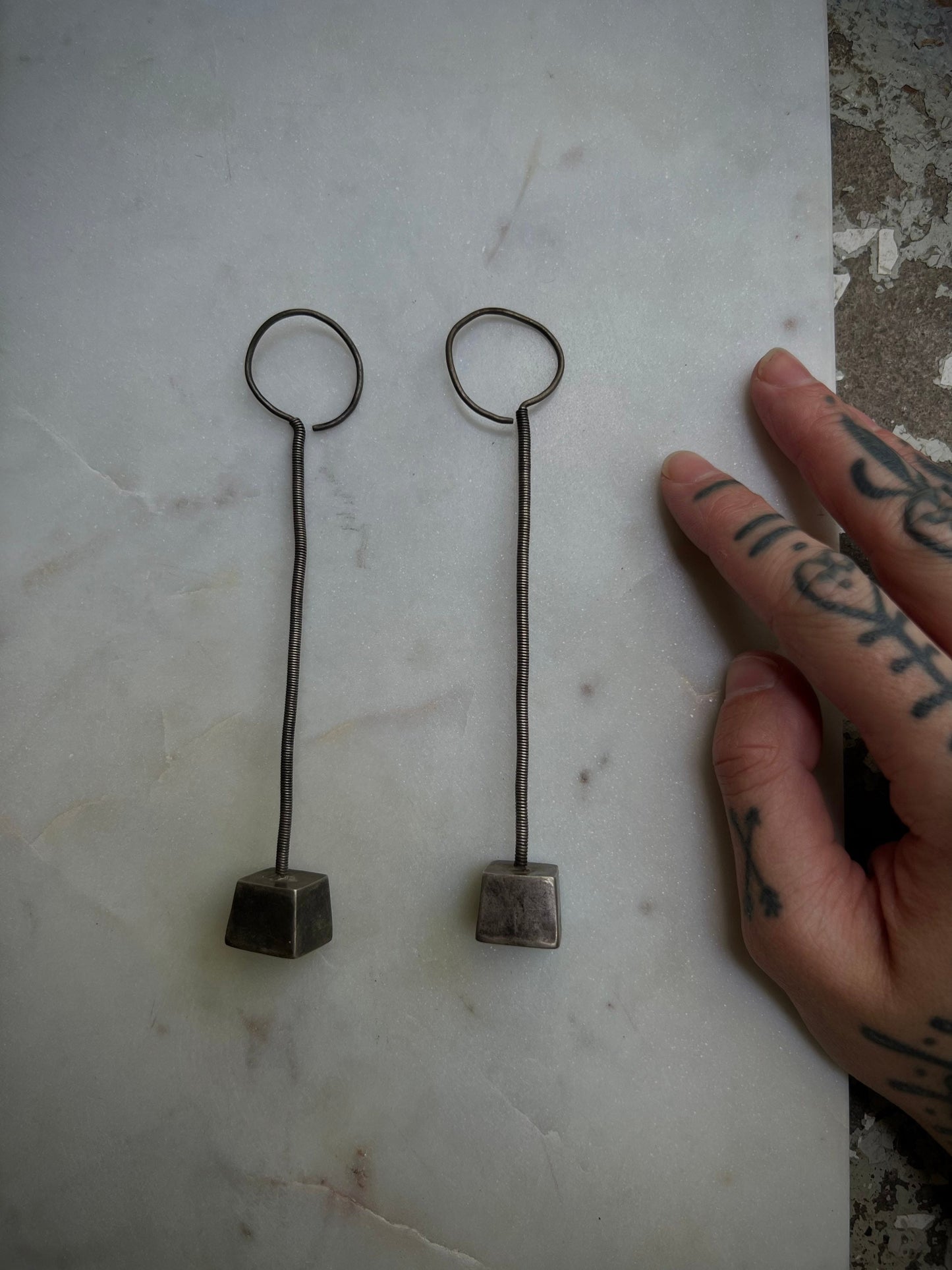 Vintage Rabari silver earrings from Gujarat, India