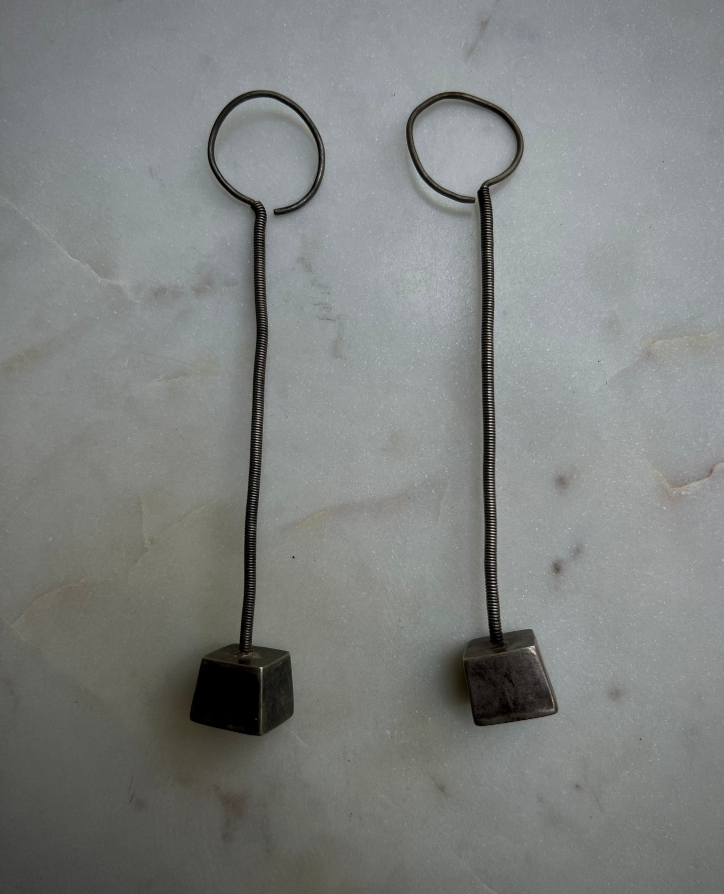 Vintage Rabari silver earrings from Gujarat, India