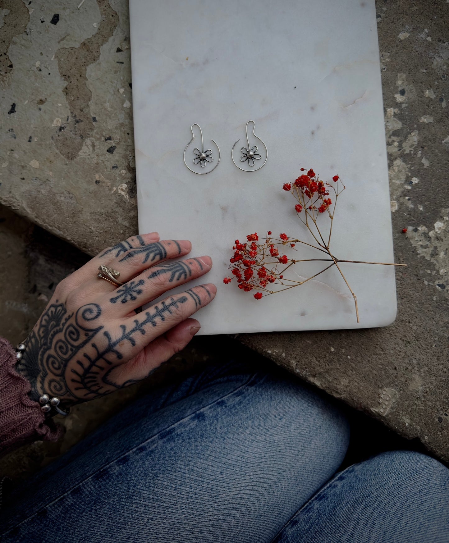 Handmade sterling silver flower earrings