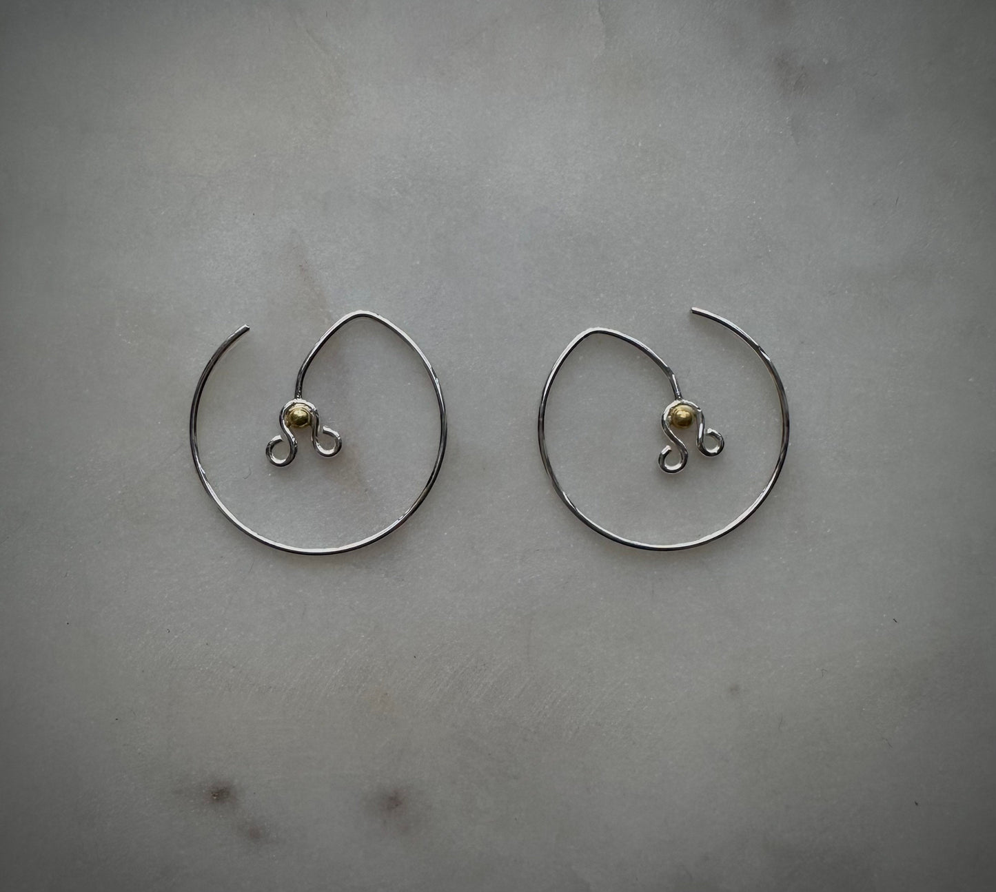 Flower earrings made with sterling silver and 18 k fair trade gold