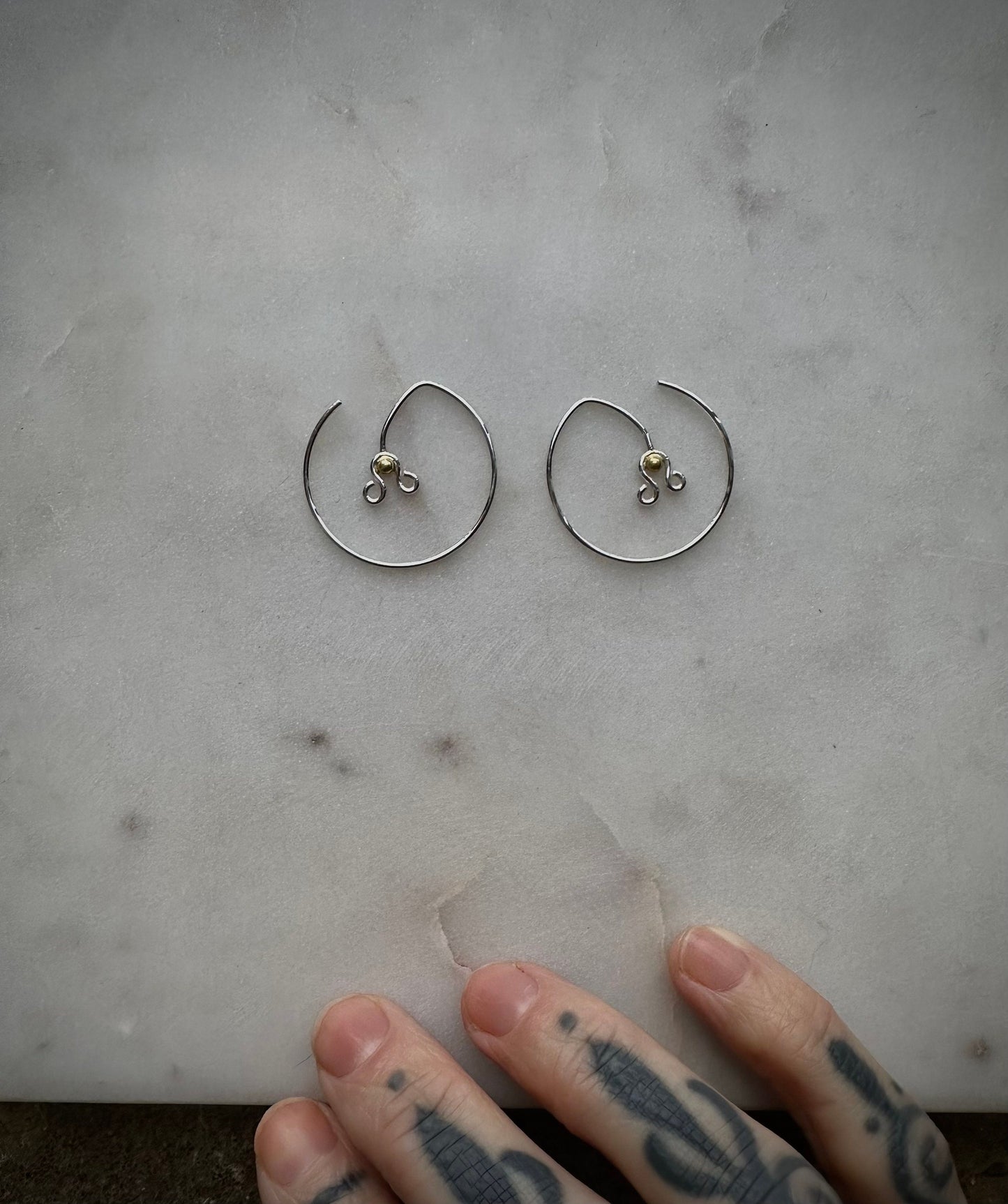 Flower earrings made with sterling silver and 18 k fair trade gold