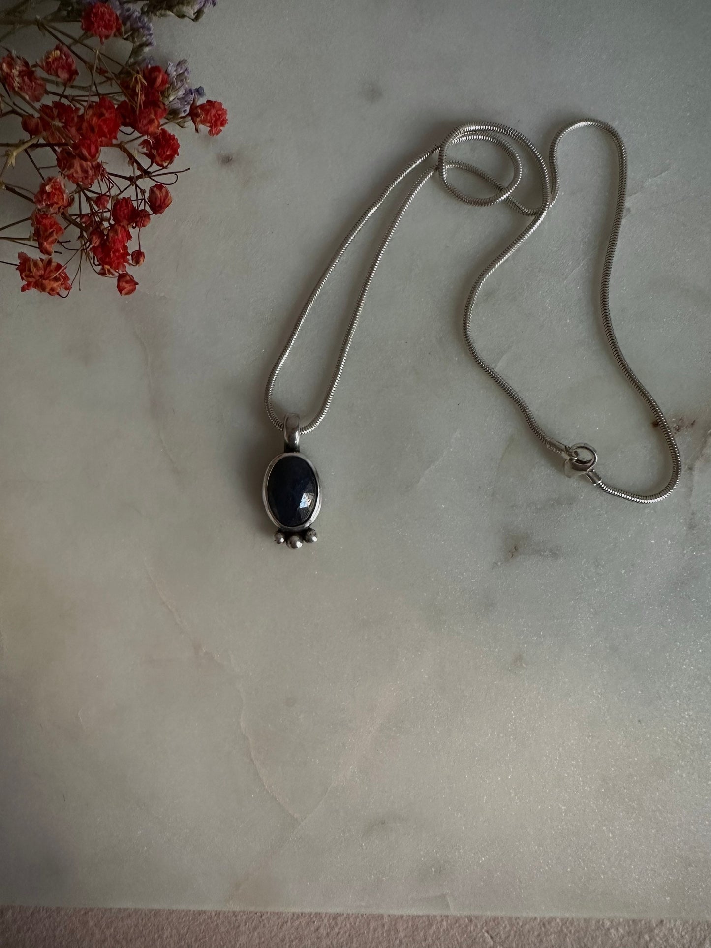 Rose cut lapis lazuli sterling silver necklace