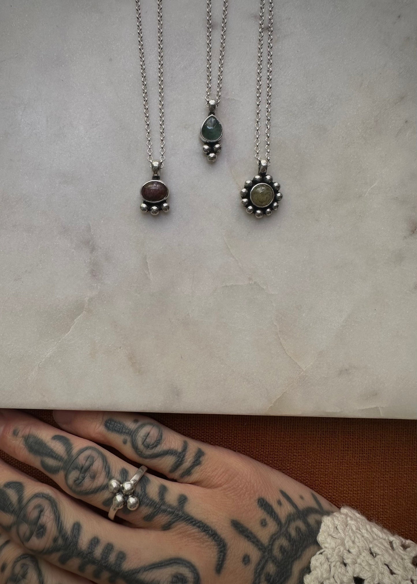 Green and pink tourmaline sterling silver necklace