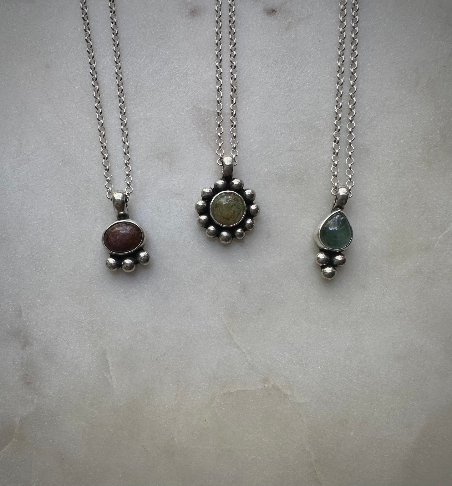 Green and pink tourmaline sterling silver necklace