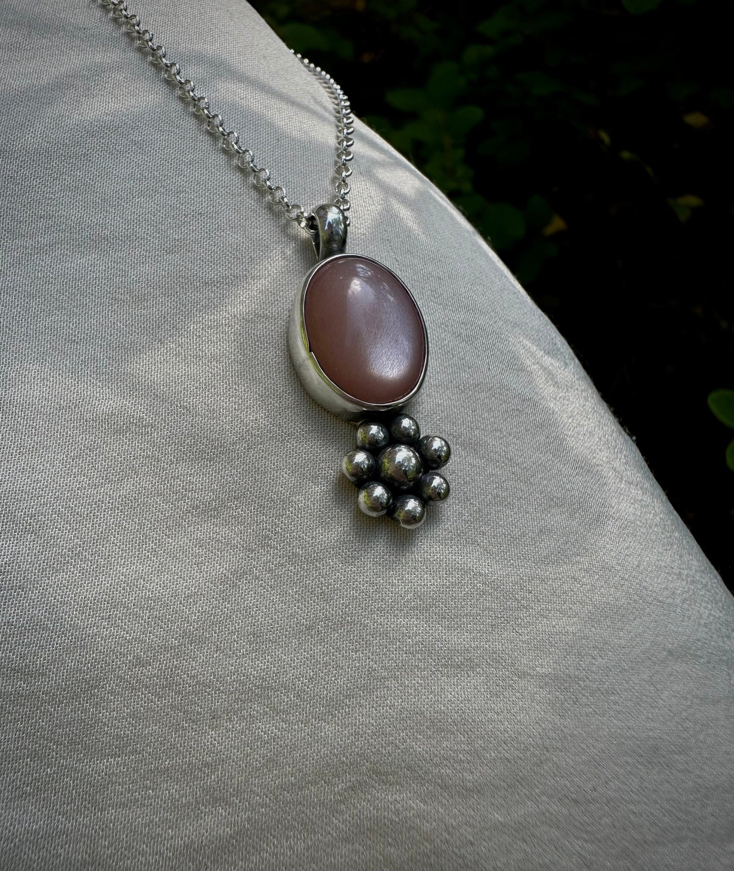 Moonstone flower silver amulet