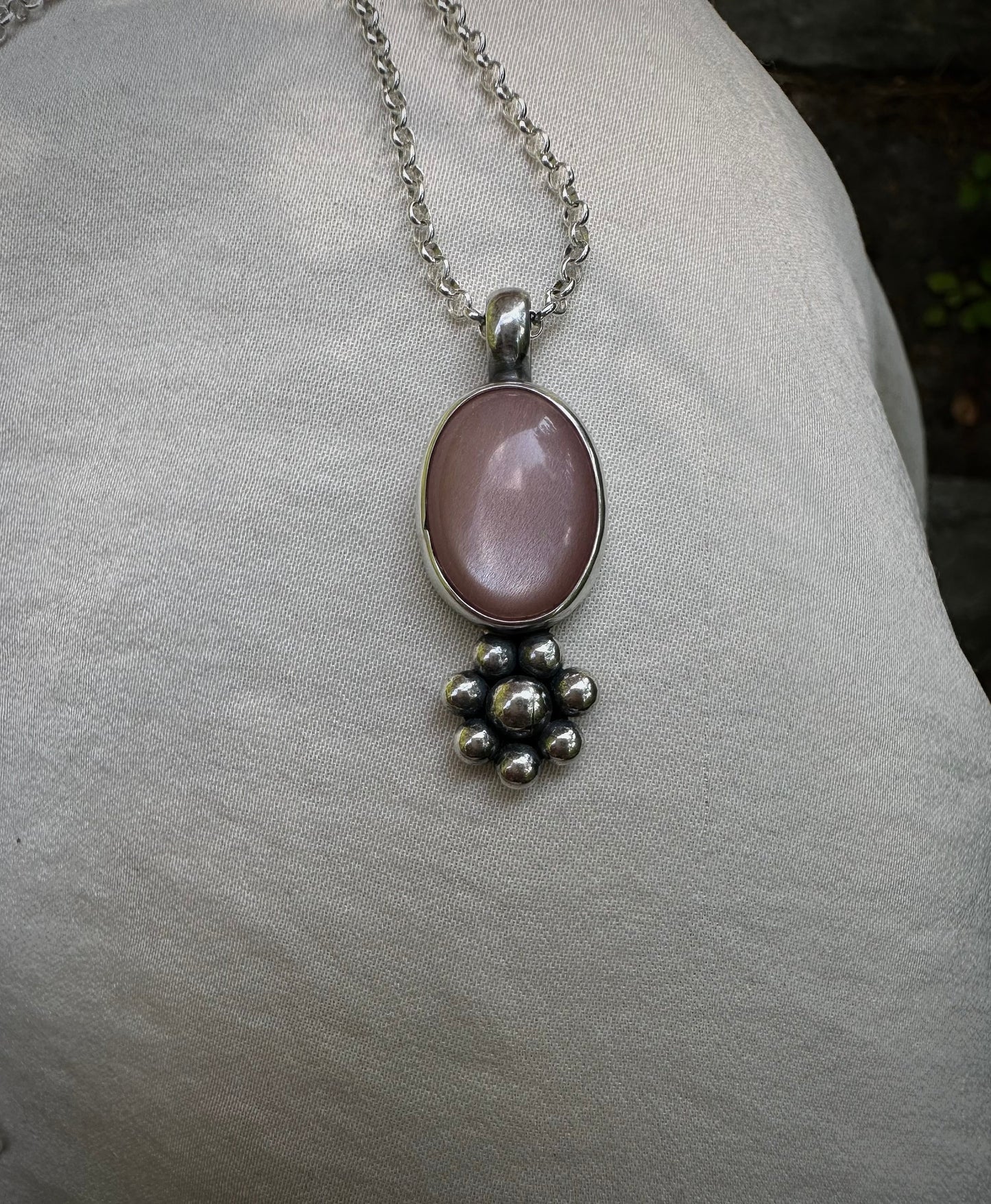 Moonstone flower silver amulet