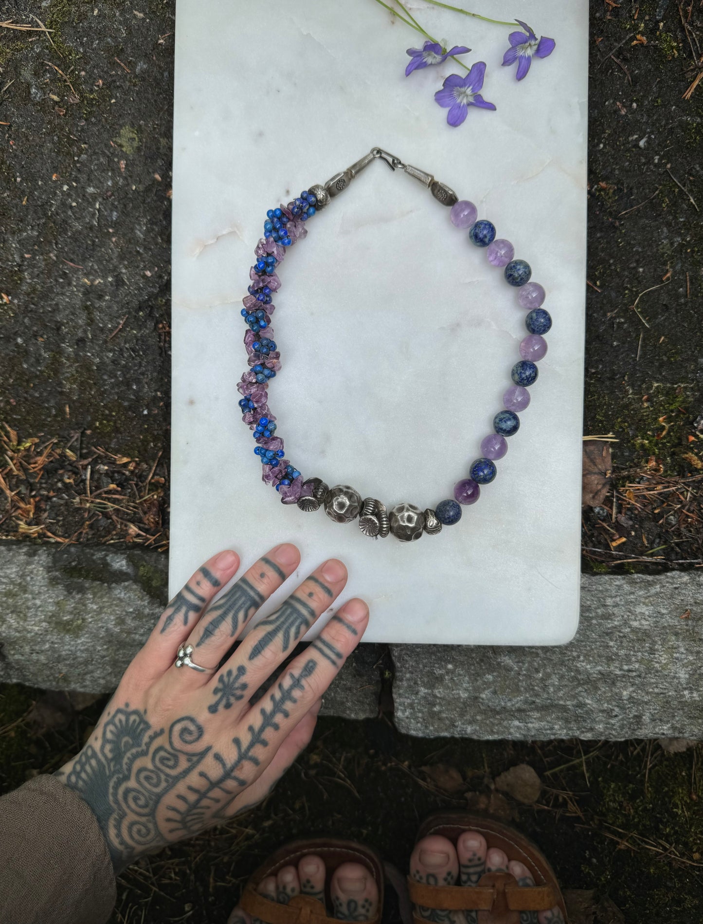 Amethyst & lapis Lazuli silver necklace