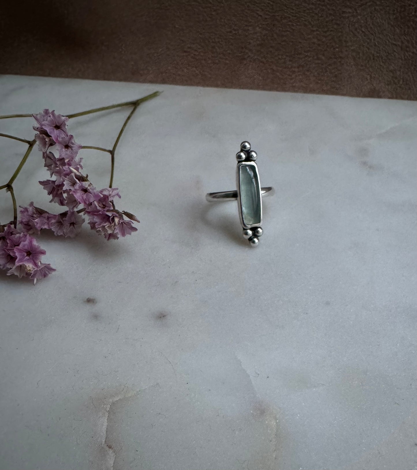 Silver ring with aquamarine