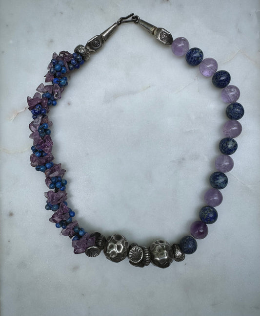 Amethyst & lapis Lazuli silver necklace