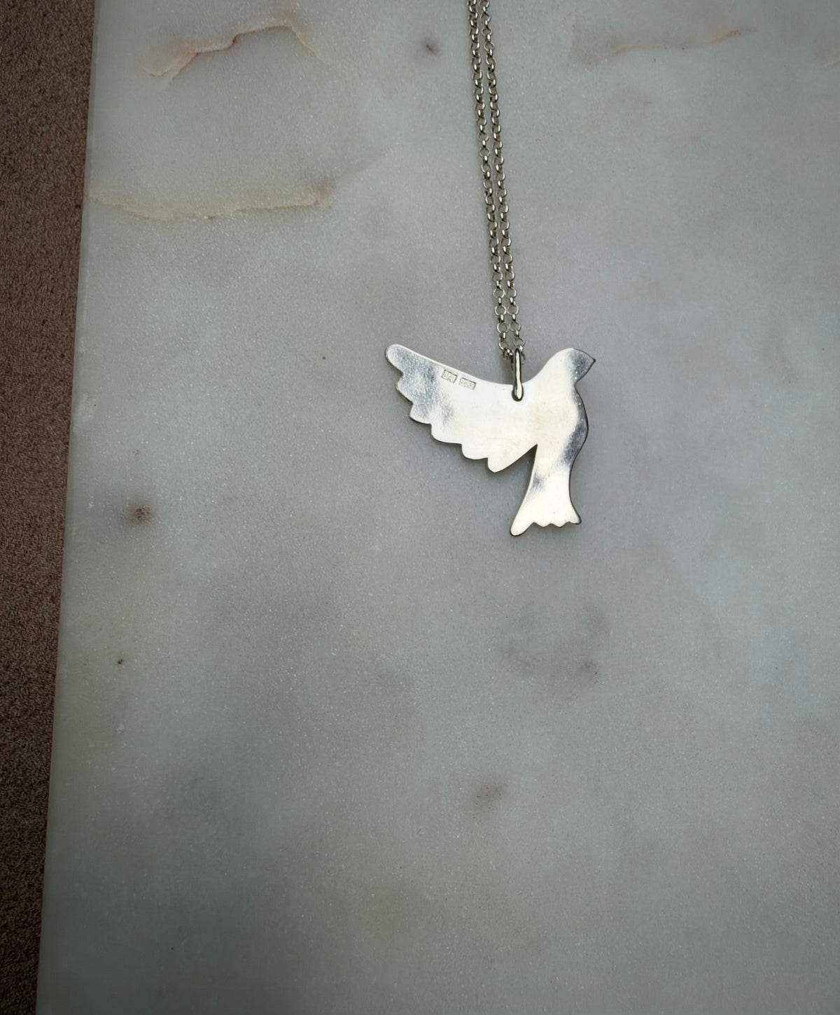 Peace dove with 18k gold stars and rose quartz
