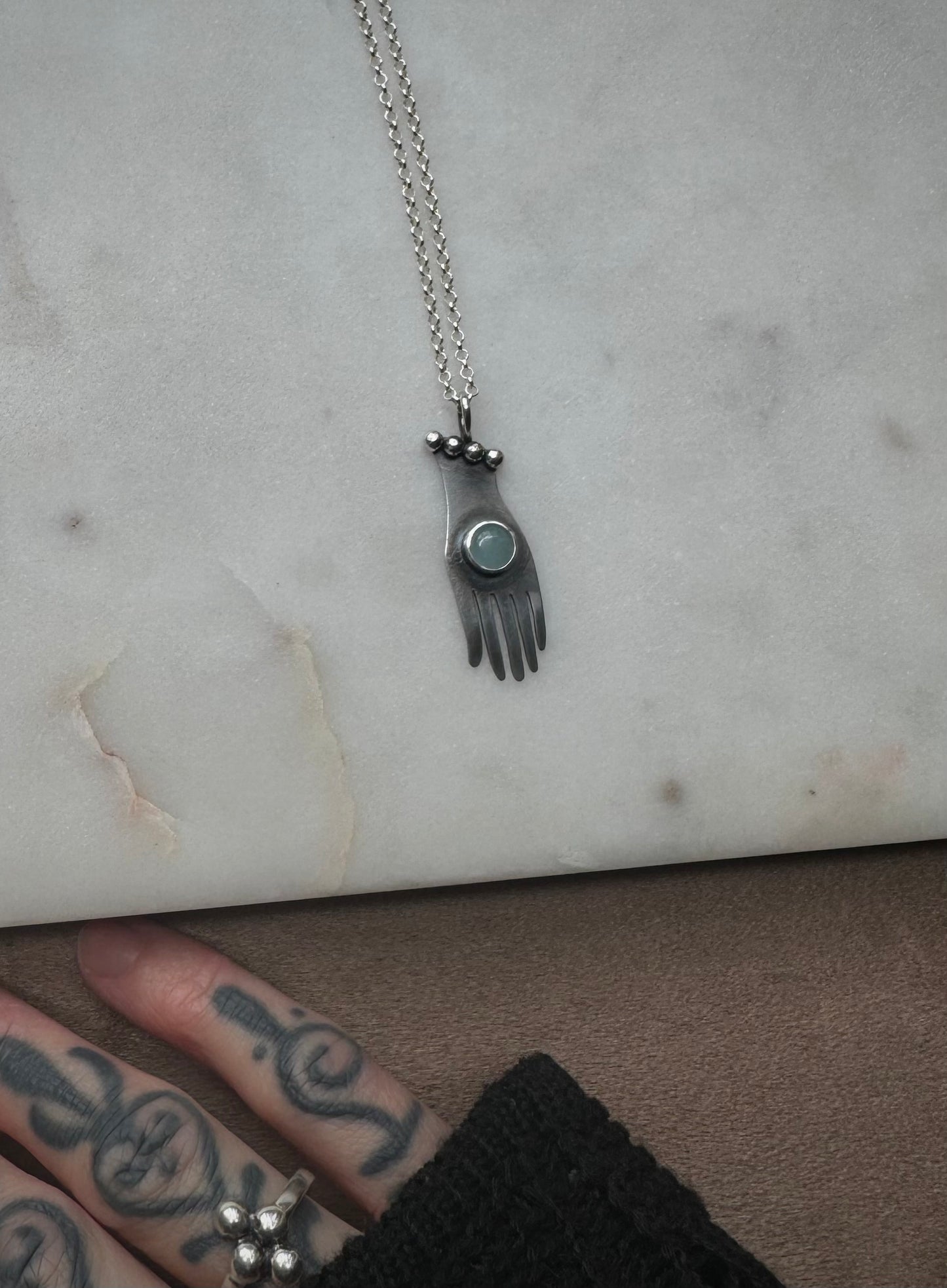 Silver necklace with aquamarine