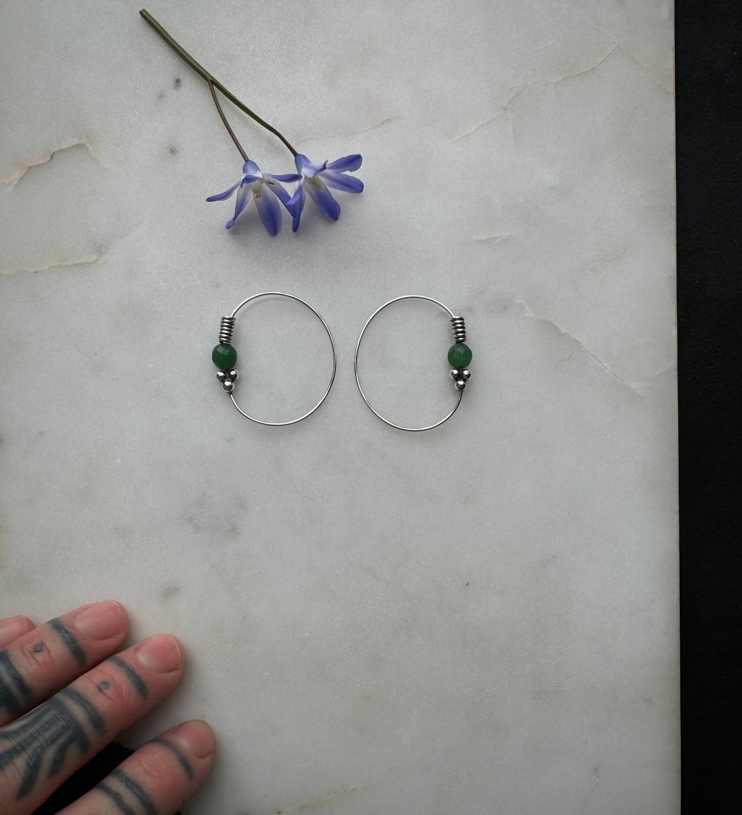 Silver earrings with aventurine