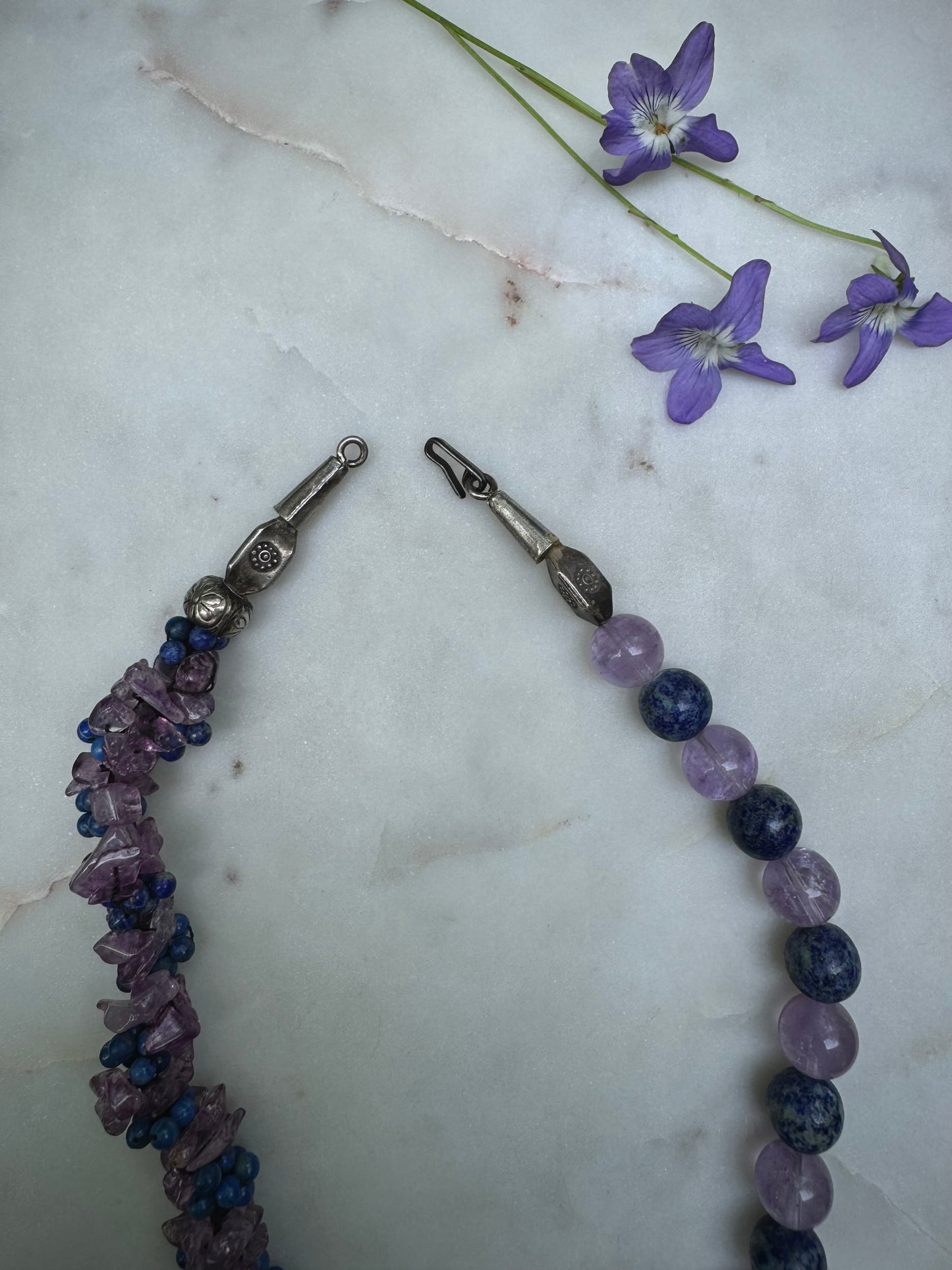 Amethyst & lapis Lazuli silver necklace